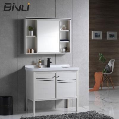 36 Inches Floor Mounted White Space Aluminium Bathroom Cabinet Furniture with Four Legs