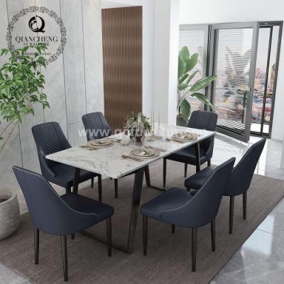 Black Carbon Steel Modern Dining Table with Marble