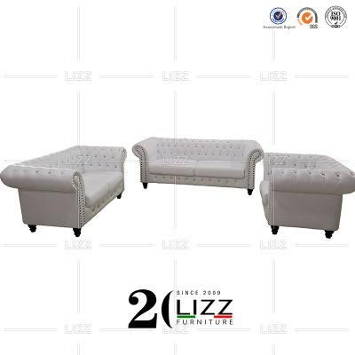 Contemporary Modern European Style Modular Geniue Leather Sectional Sofa Furniture Set with White Color