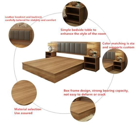 Multifunctional Modern Melamine MDF Wood Home Bedroom Furniture Set Double King Size Hotel Bed