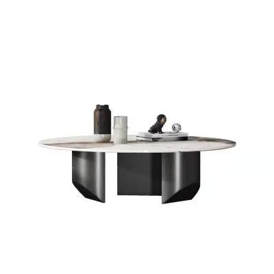 Home Furniture Titanium Round Black Marble Rock Beam Coffee Table