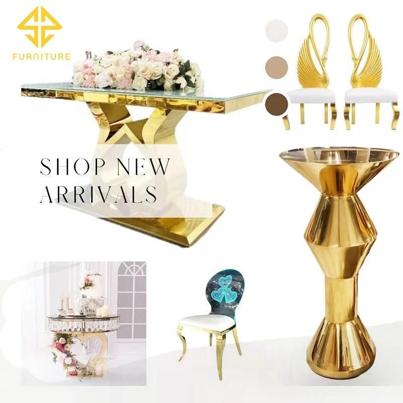 New Model Crystal Mirror Glass Top Gold Stainless Steel Cake Table Wedding