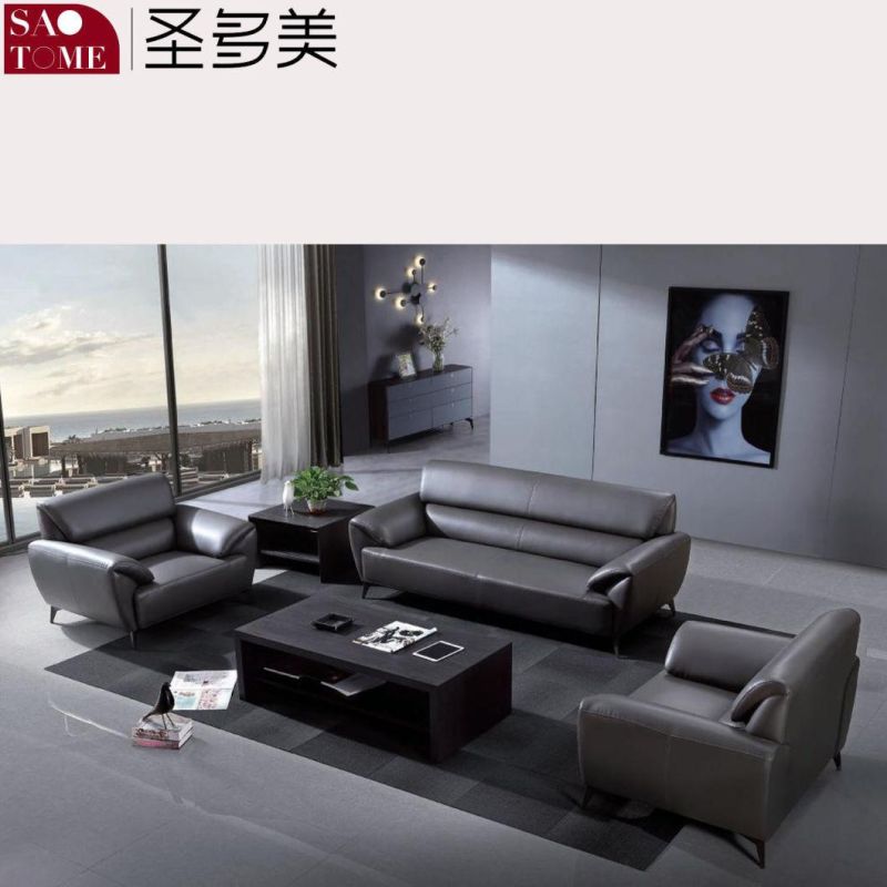 Modern Light Luxury Living Room Furniture Solid Wood Frame Leather Sofa