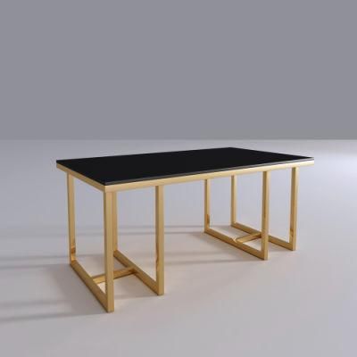 Modern Luxury Dining Room Furniture Metal Glass Top Banquet Restaurant Table
