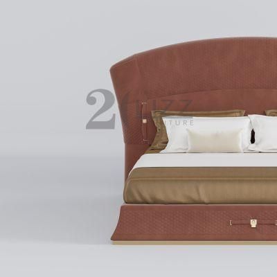 Luxury Modern Special Design Bedroom Furniture Set European Decorative Home Hotel Red Fabric Bed