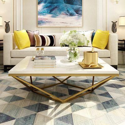 Nordic Coffee Table Simple Modern Living Room Home Marble Square Tea Table Golden Iron Nano Gold