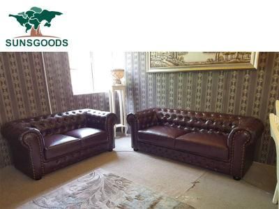 Classic Chesterfield Couch Living Room Real Leather Sofa Furniture