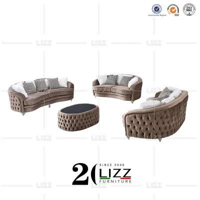 Modern European Style Velvet Fabric Living Room Furniture Leisure Chesterfield Sofa Set with Coffee Table