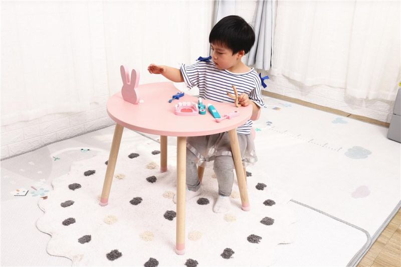 Solid Wood Kids Table and Chair Moon Study Table Kindergarten Furniture