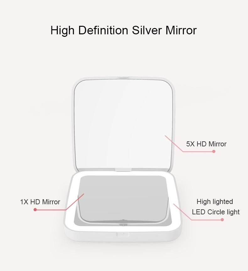 Square Double Side Lighted Cosmetic LED Handheld Makeup Compact Mirror