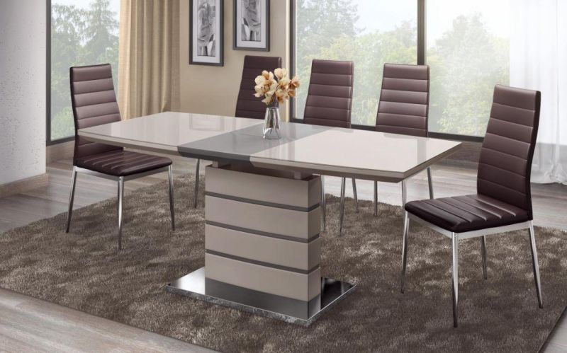 Home Livinig Room Furniture MDF Extendable Top MDF Highlight Painting Leg Modern Dining Table Set
