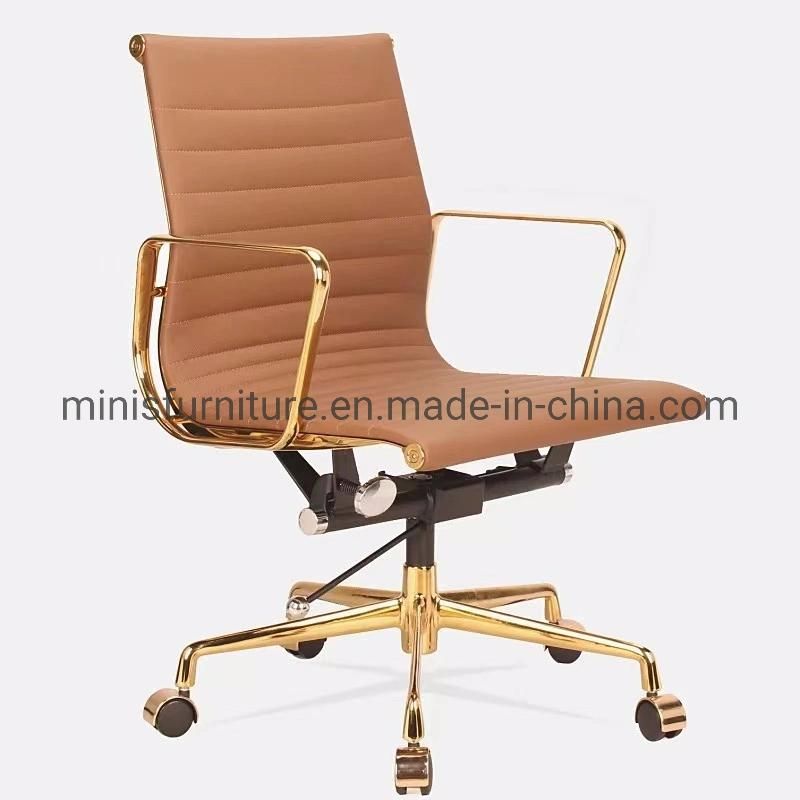 (M-OC280) Modern Office Furniture White Leather Low Back Meeting Chair with Gold Frame
