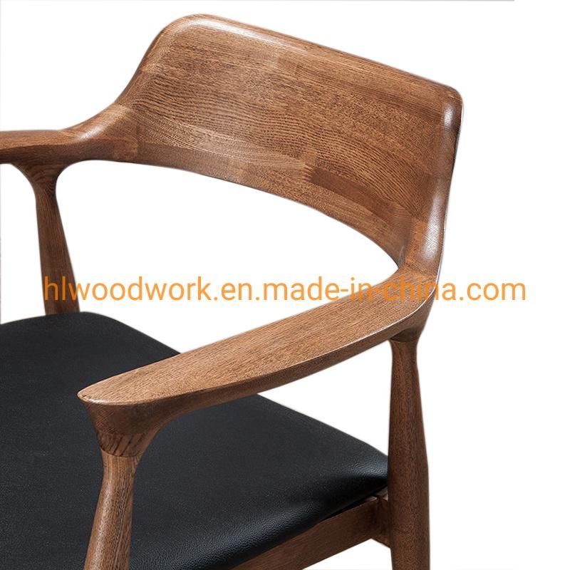 High Quality Hot Selling Modern Design Furniture Dining Chair Oak Wood Walnut Color Black PU Cushion Wooden Chair Resteraunt Furniture Resteraunt Dining Chair
