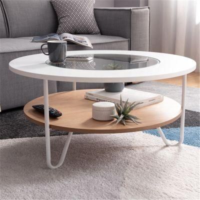 Wholesale Durable Hot Sale Living Room Furniture Metal Frame Double Layer Round Glass Coffee Table