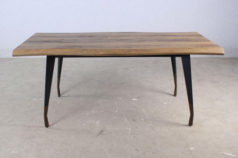 Modern Home Kitchen Outdoor Furniture Wooden Top Metal Steel Dining Restaurant Banquet Table