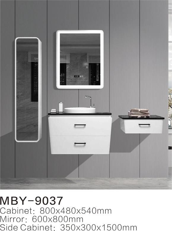 Hotel European Modern Wall-Hung PVC Bathroom Vanity with LED Mirror