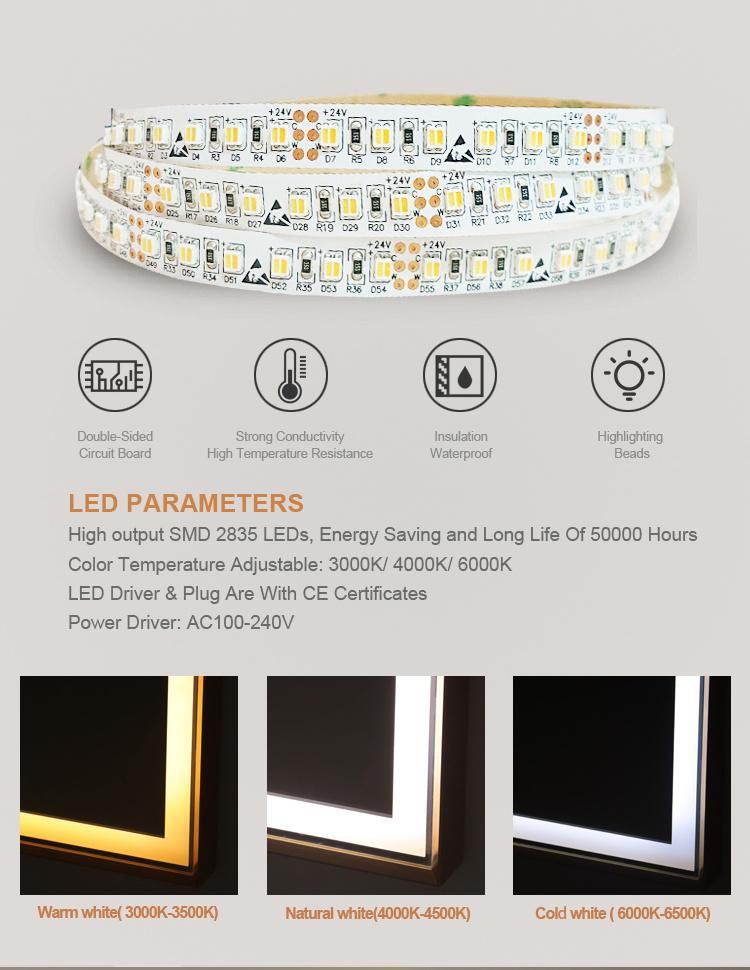 Gold Metal Frame Full Length LED Light Wall Mirror