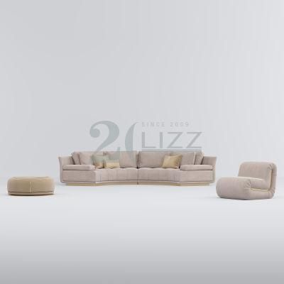 Luxury Italian Original Design Fabric Curved Couch Living Room Sofa with Armless Single Sofa &amp; Tea Coffee Table