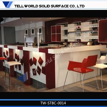 Customized LED Lighting L-Shape Solid Surface Bar Counter