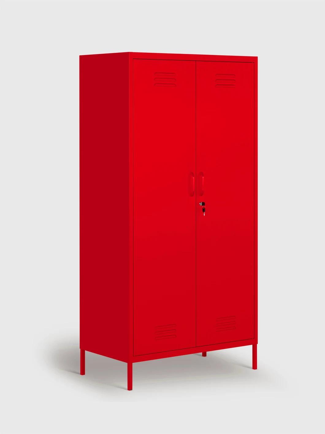 Metal Red Bed Room Two Door Armoire Wardrobe for Home Use