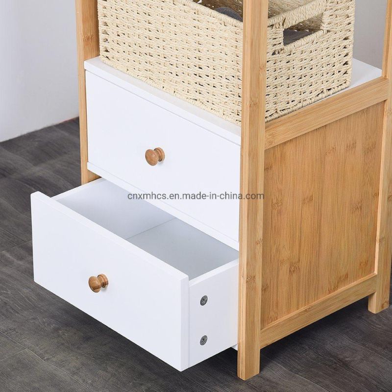 Bamboo Storage Cabinets Bathroom Cabinet with Drawer, Free Standing Storage Cabinet Shelf/Livingroom/Kitchen