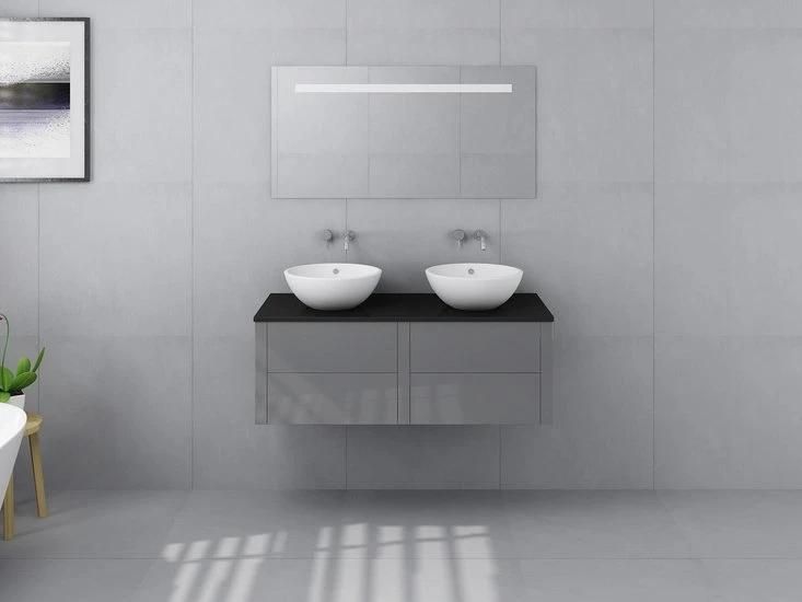Melamine Bathroom Vanity with Double Basin and Side Cabinet