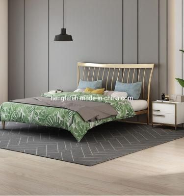 Modern Villa Home Bedroom Furniture Stainless Steel Golden Plated King Bed