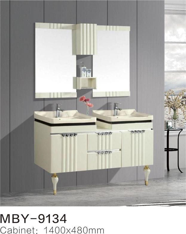 White Double Bathroom Cabinet with PVC with Mirror