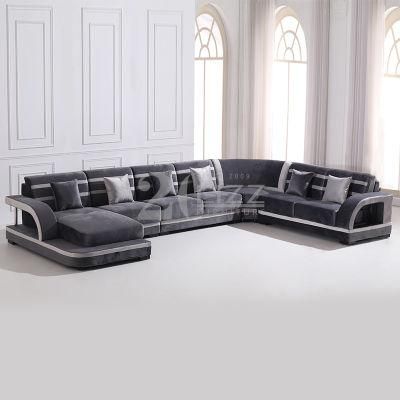 Europen Modern Living Room Top Grain Genuine Leather and Fabric Promotional Sofa
