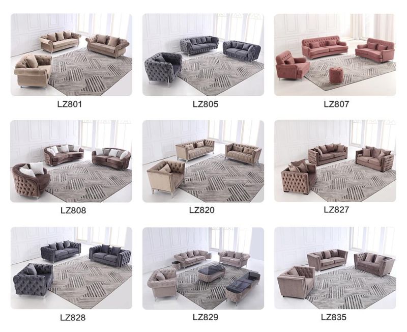 Italian Modern Furniture Living Room Leisure Chesterfield Velvet Fabric Sofa