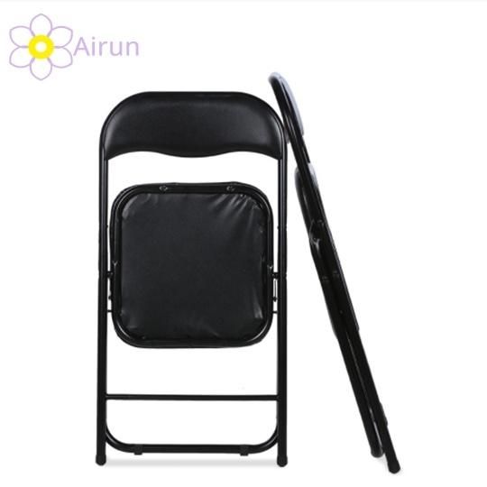 Factory Supply Backrest Home Portable Simple Stool Computer Office Meeting Dormitory Metal Frame PU Cover Folding Dining Chair