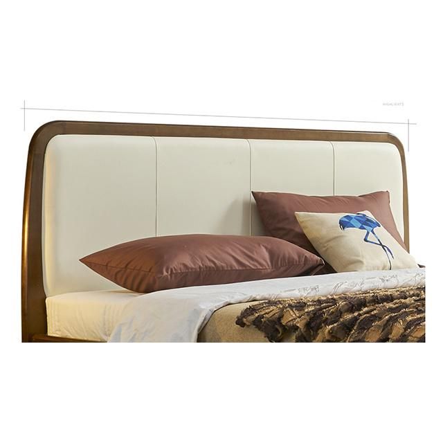 Modern and Simply Unique Design Ash Solid Wood with PU Leather Double Bed for Bedroom