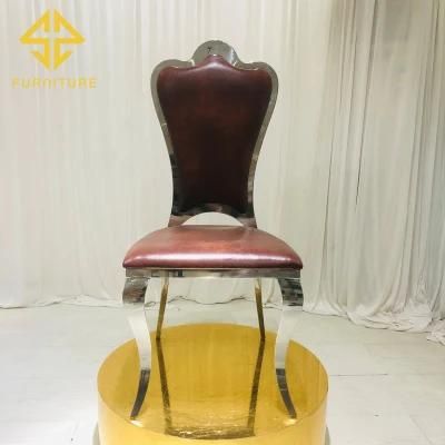 Classical Wine Red Cushion Silver Stainless Steel Dining Chair Hotel Furniture Wedding Chair