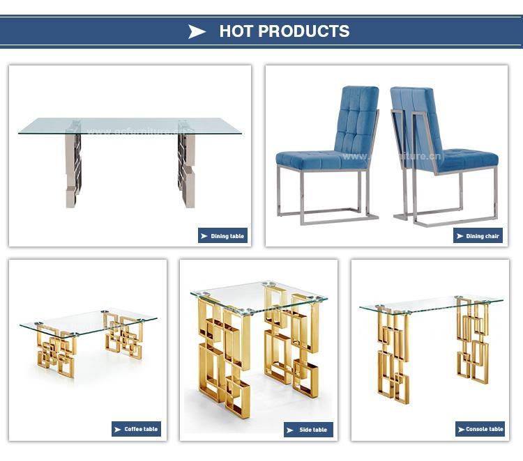 Modern Gold Stainless Steel Glass Dining Tables with 6chairs