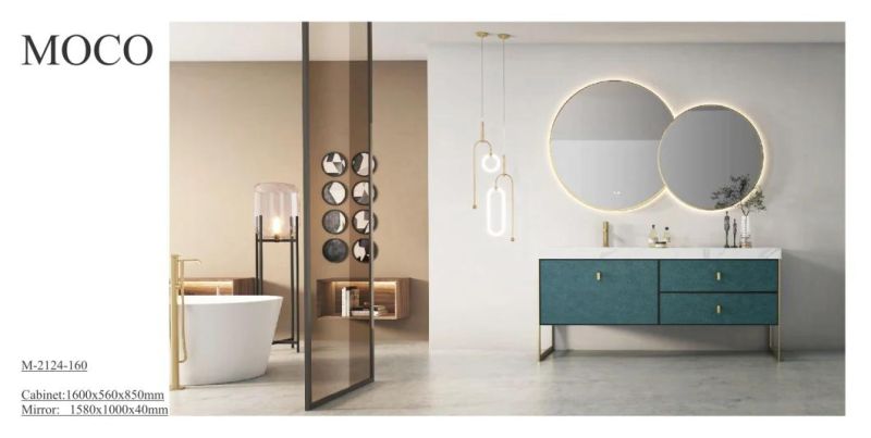 New Design Luxury Bathroom Furniture with Stainless Steel Legs&Round LED Mirror