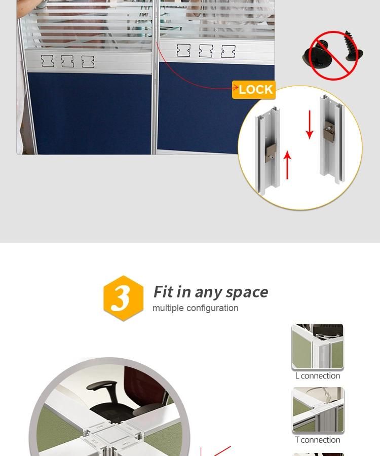 Aluminum Frame Panel Standard Size Counter Used Standing L Shape White Modern Office Desk