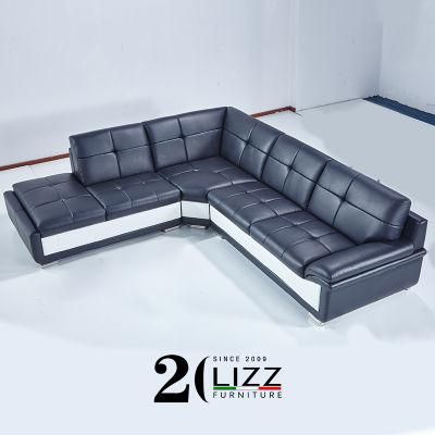 Manufacturer Modern Leather L Shape Sofa with Metal Legs Furniture
