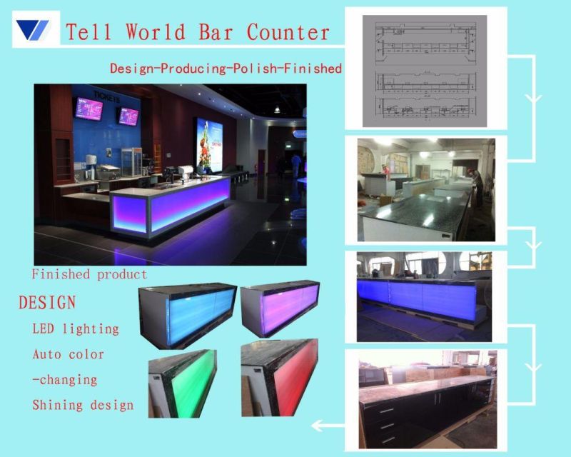 Customized Corian Acrylic Solid Surface LED Lighting Bar Counter