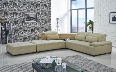 Modern European Style Home Furniture Top Grain Leather Fabric L Shaped Living Room Corner Sectional Sofa