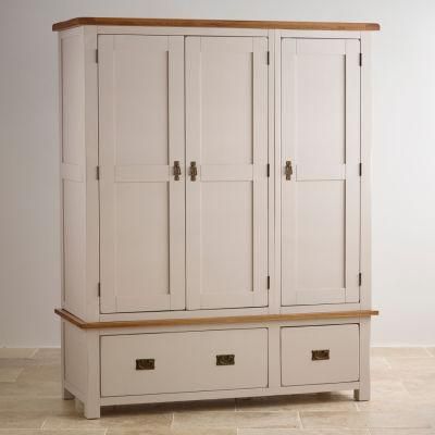 Painted White Oak Solid Wood Modern Bedroom 3 Doors with Drawers Large Wardrobe Armoire