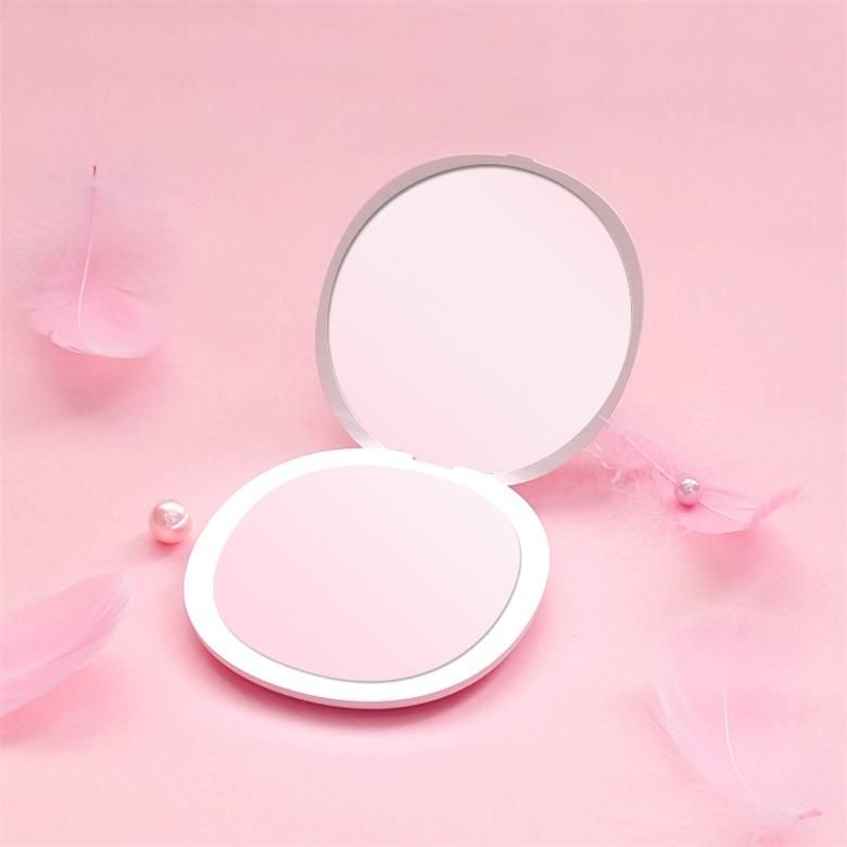 Round Pocket Double Sides Ring Lights LED Mini Compact Mirror