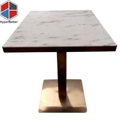 Wholesale Home Furniture Square Stone White Table with Square Metal Base
