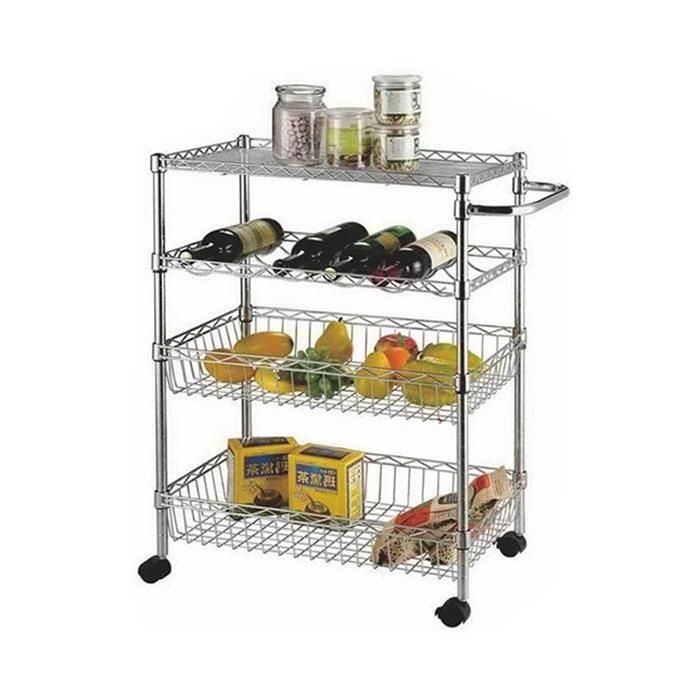 Mobile Heavy Duty Metal Chrome Kitchen Push Cart Trolley for Home Use