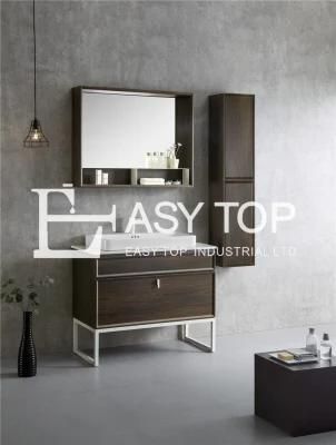 in Stock UK Cabinets Customized Luxury Sweden Walnut Black Floor Mounted One Sink Modern Bathroom Cabinet