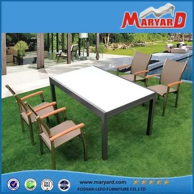 Outdoor Modern Restaurant Arm Chairs Aluminum Garden Dining Table Set