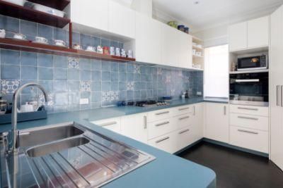 U-Shaped Baby Blue Benchtop White Matt Cupboard Modern Handle Lacquer Kitchen Cabinets Ideas