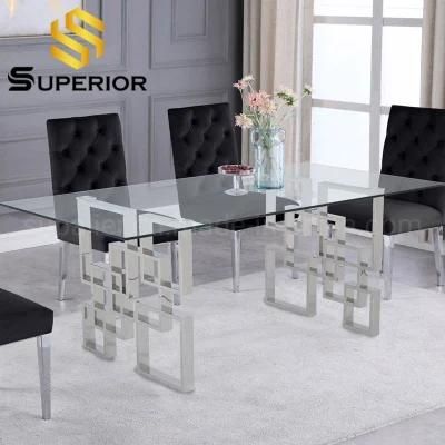 Stainless Steel Metal Dining Table with Chair 8 Seater Combination