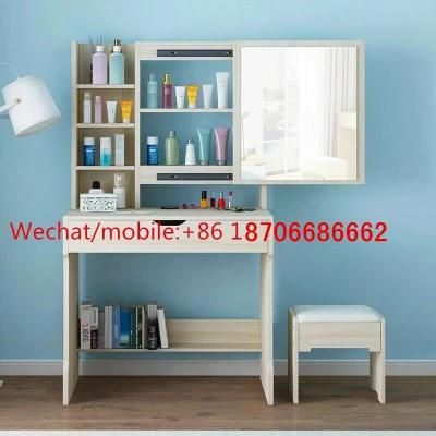 Customized Wooden Dressing Table with Mirror and Dressing Stool
