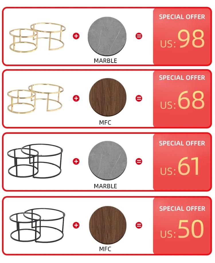 Industrial Unique Furniture Steel Frame Marble Side Coffee Table for Home