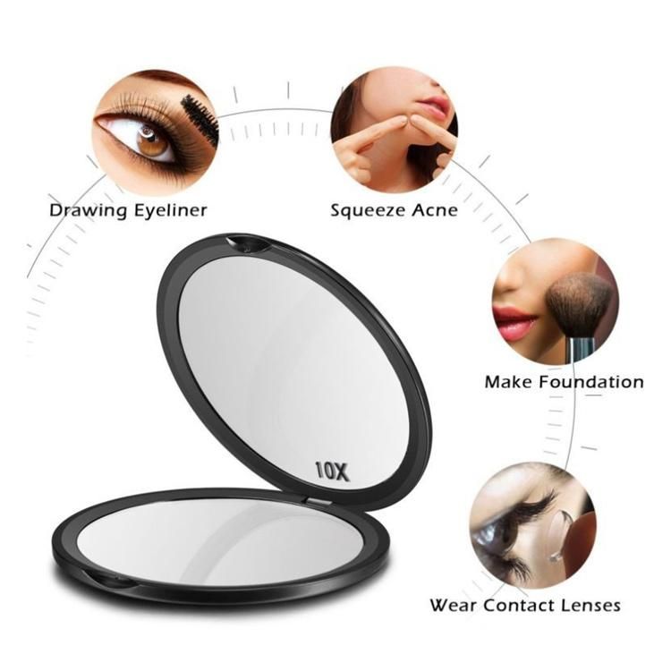 Double Sides Round Compact Pocket Mirror up to 10X Mirror on Top